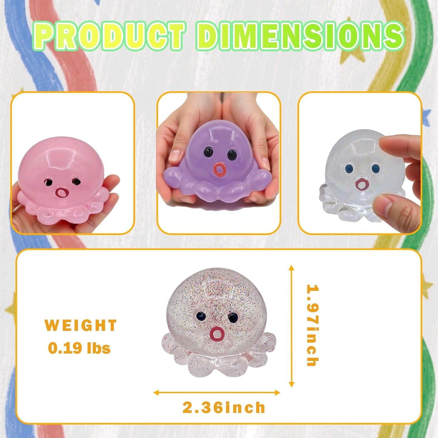5 Pcs Taba Octopus Squishy for Kids Adults, Big Squid Squishy Toys for Stress Relief, Super Soft Squeeze Fidget Toys