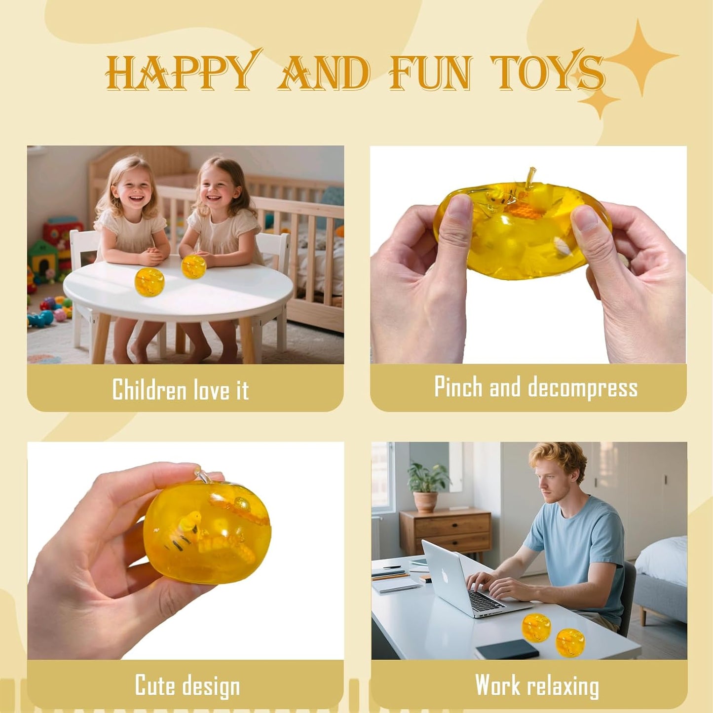 Apple Stress Squishy Sugar Ball - Slow Rise Gel Anxiety Relief Fidget Toy for Adults & Kids, Realistic Apple Sensory Squishy for Classroom Prizes, Office & Home Stress Relief (Honey Apple)