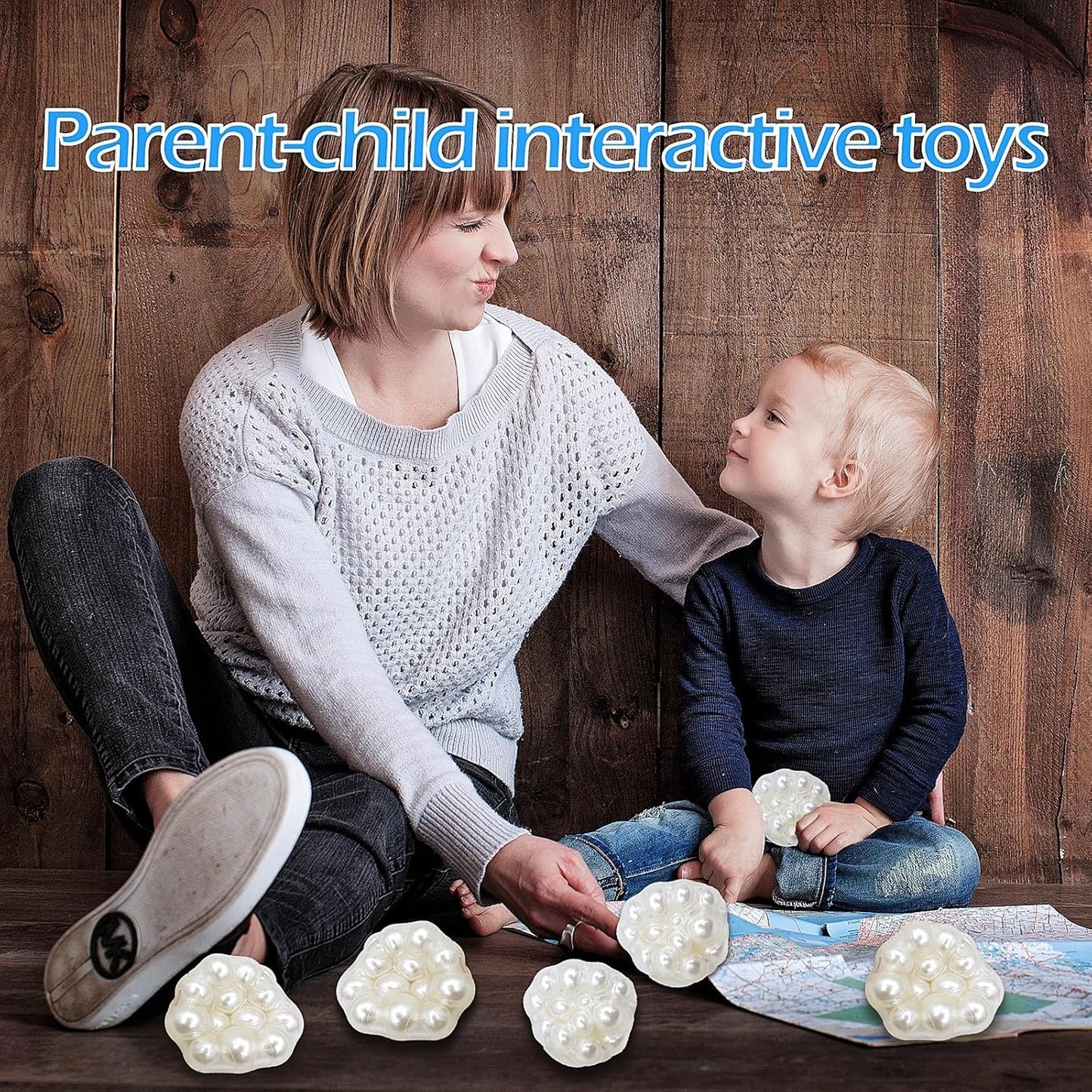 Handmade Grape Noisy Squishy Ball for Adults, White Beads Sensory Fidget Toys for Kids Stress Relieve