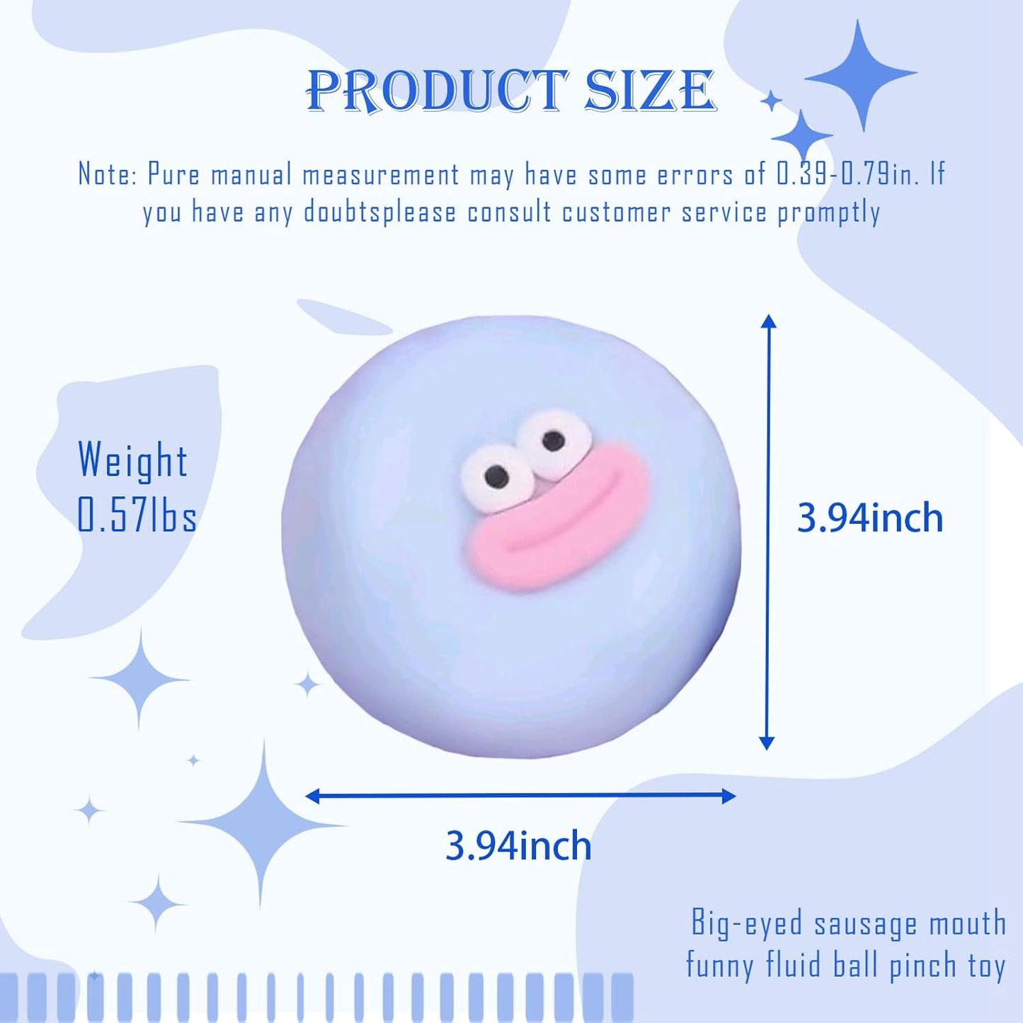 Cute Taba Squishy Fidget Toys for Kids & Adults - Giant Stress Ball with Big Eyes & Sausage Lips, Funny Prank Gifts, Party Supplies, Game Prizes (Blue)