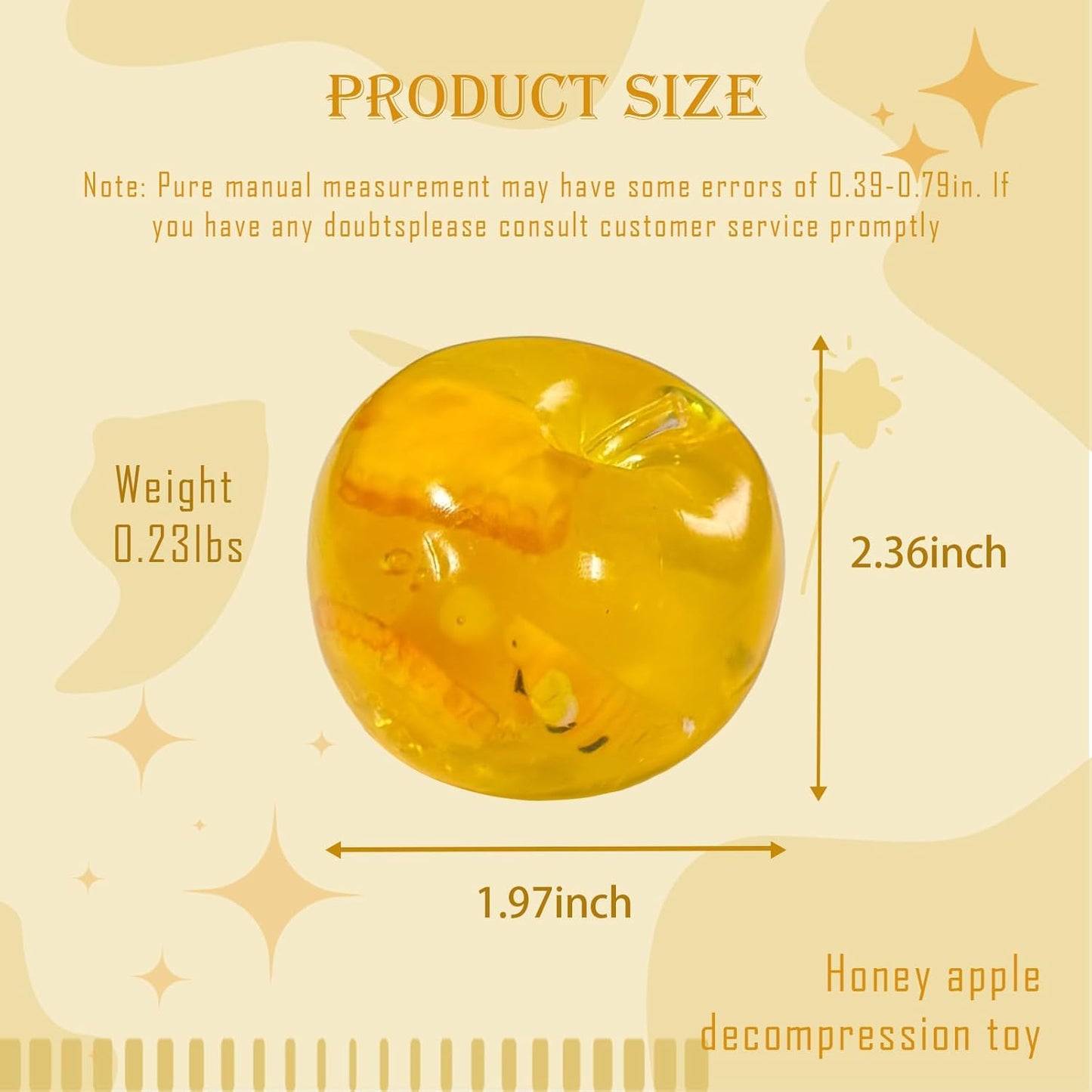 Apple Stress Squishy Sugar Ball - Slow Rise Gel Anxiety Relief Fidget Toy for Adults & Kids, Realistic Apple Sensory Squishy for Classroom Prizes, Office & Home Stress Relief (Honey Apple)