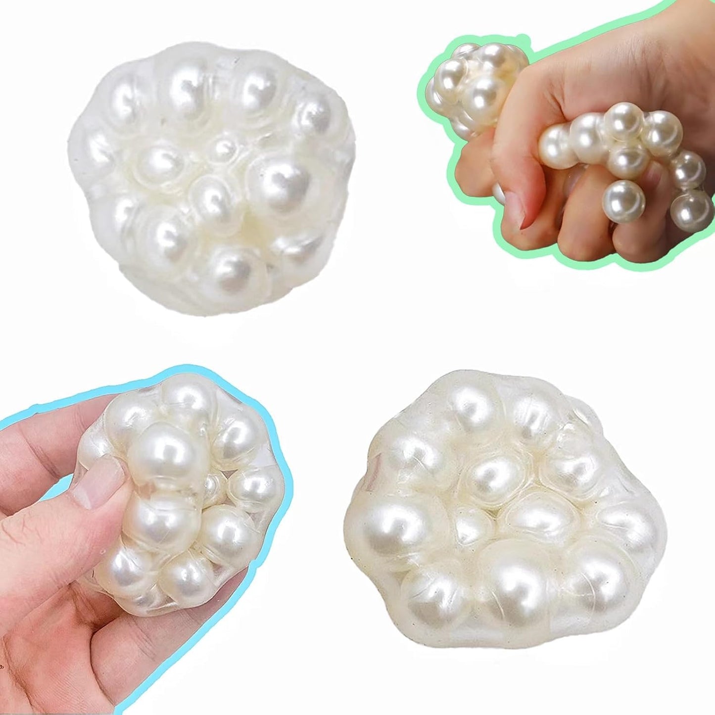 Handmade Grape Noisy Squishy Ball for Adults, White Beads Sensory Fidget Toys for Kids Stress Relieve