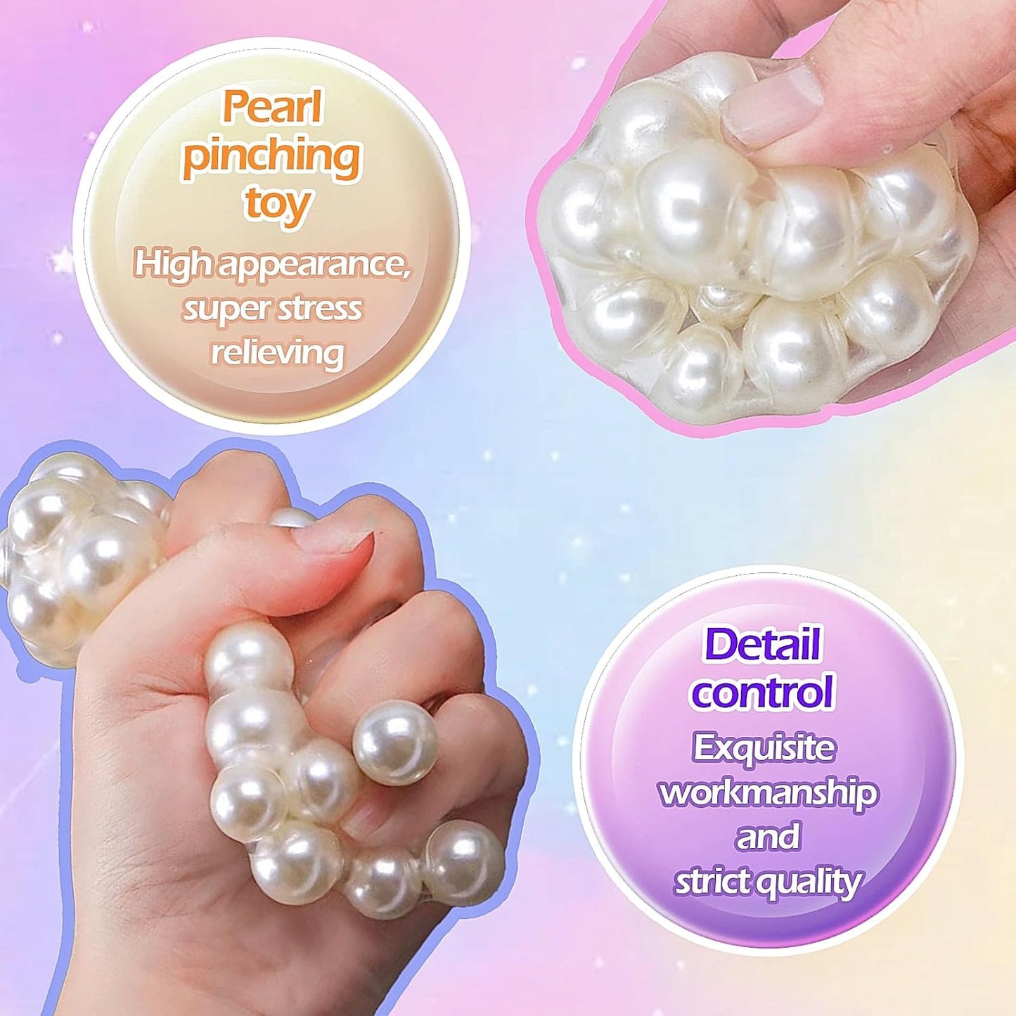 Handmade Grape Noisy Squishy Ball for Adults, White Beads Sensory Fidget Toys for Kids Stress Relieve