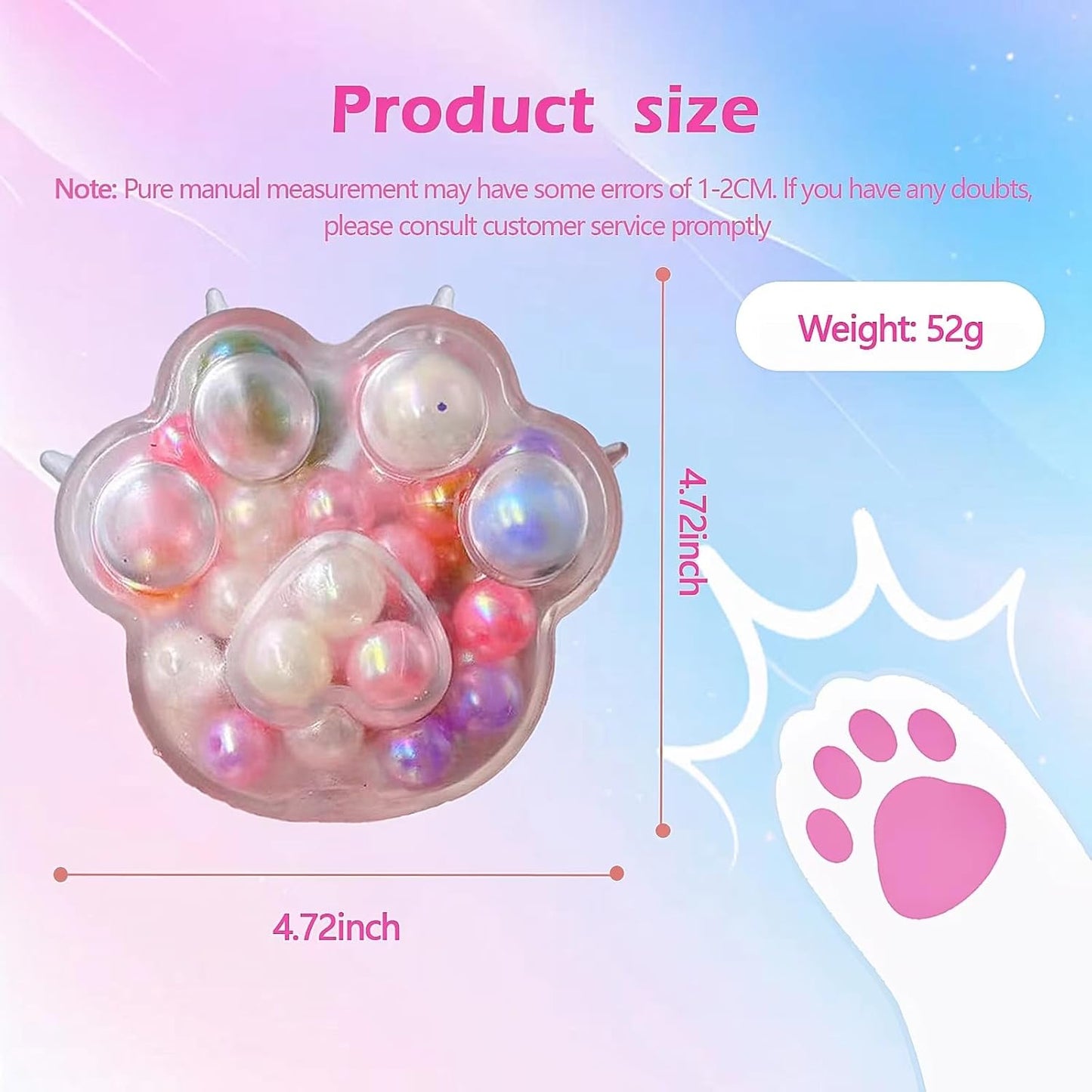 2 Pcs Handmade Grape Noisy Squishy Ball for Adults, Colorful and White Beads Cat Paw Sensory Fidget Toys for Kids Stress Relieve Squeeze Toys