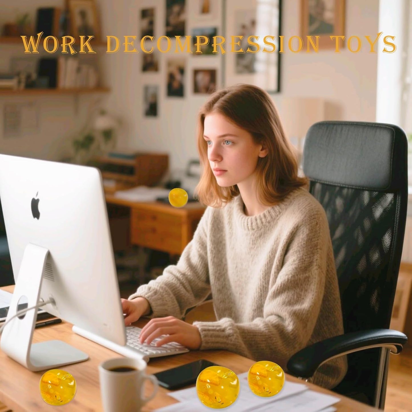 Apple Stress Squishy Sugar Ball - Slow Rise Gel Anxiety Relief Fidget Toy for Adults & Kids, Realistic Apple Sensory Squishy for Classroom Prizes, Office & Home Stress Relief (Honey Apple)