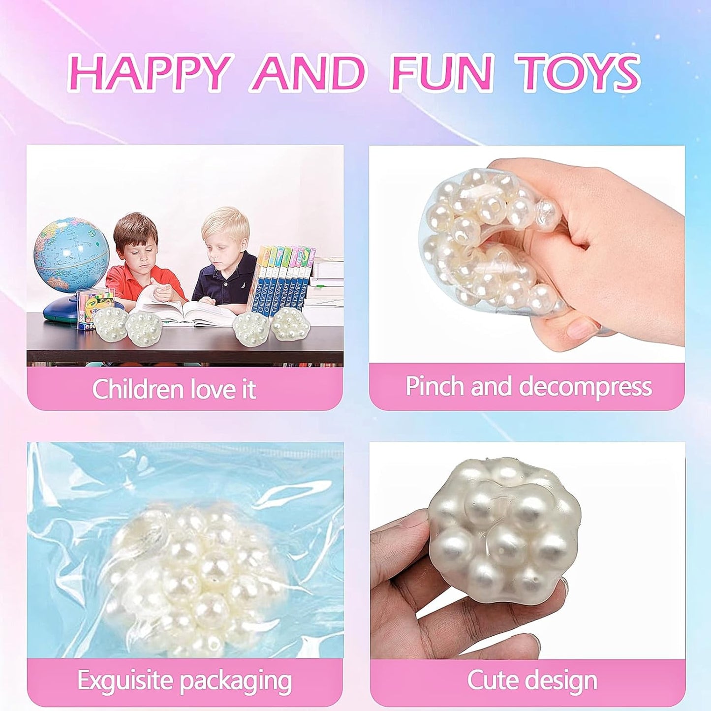 Handmade Grape Noisy Squishy Ball for Adults, White Beads Sensory Fidget Toys for Kids Stress Relieve