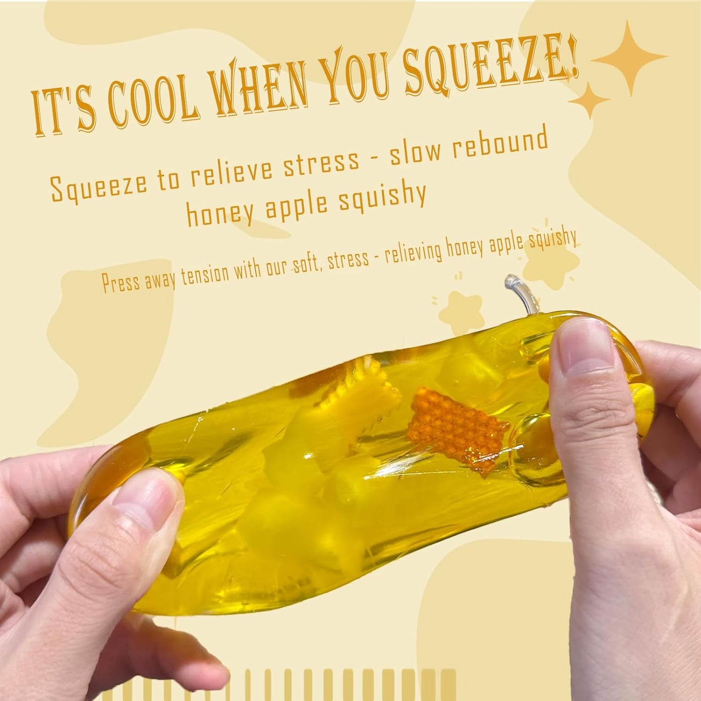 Apple Stress Squishy Sugar Ball - Slow Rise Gel Anxiety Relief Fidget Toy for Adults & Kids, Realistic Apple Sensory Squishy for Classroom Prizes, Office & Home Stress Relief (Honey Apple)