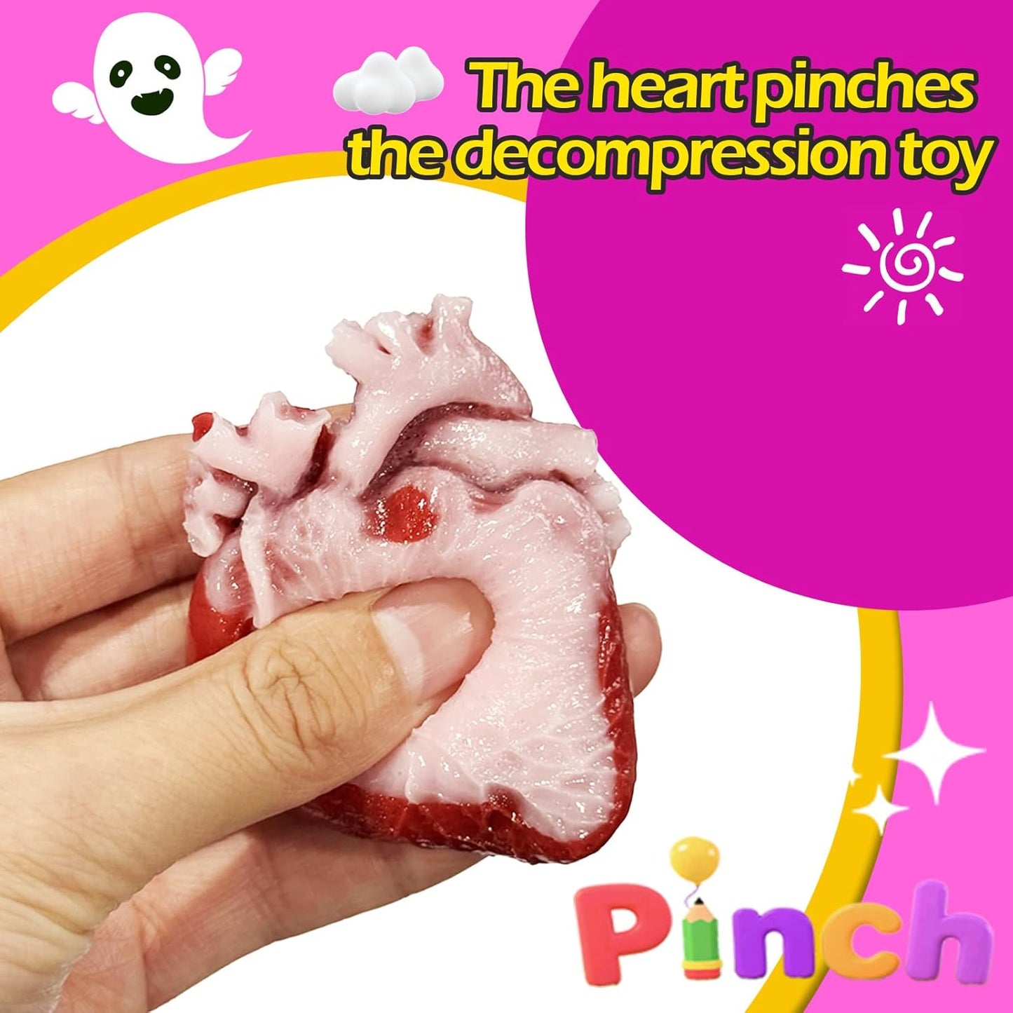 2Pcs Taba Squishy Heart - Realistic Beating Heart Prank Toy, Halloween Sensory Fidget Gift for Adults & Teens, Stress Relief Squishy for Kids Party Pranks & Anxiety Relief
