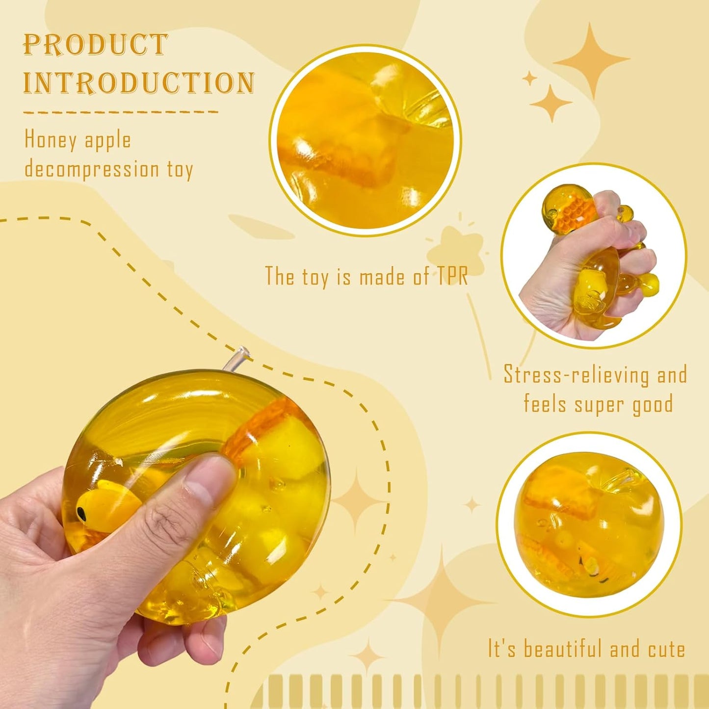 Apple Stress Squishy Sugar Ball - Slow Rise Gel Anxiety Relief Fidget Toy for Adults & Kids, Realistic Apple Sensory Squishy for Classroom Prizes, Office & Home Stress Relief (Honey Apple)