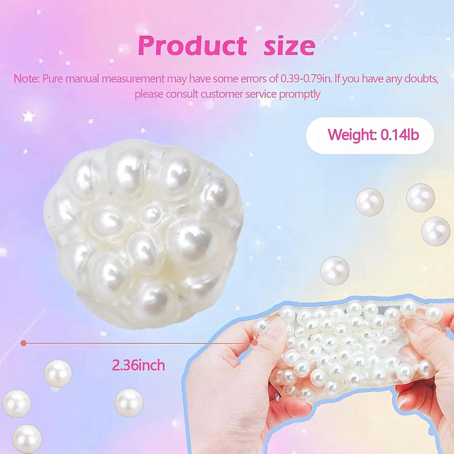 Handmade Grape Noisy Squishy Ball for Adults, White Beads Sensory Fidget Toys for Kids Stress Relieve