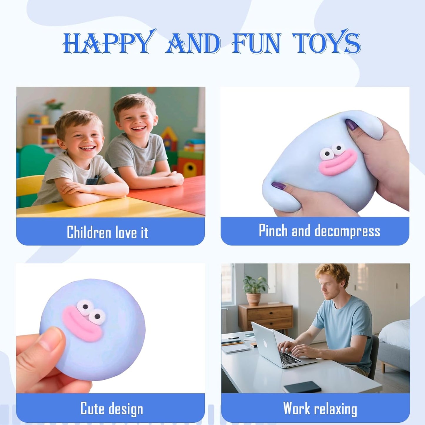 Cute Taba Squishy Fidget Toys for Kids & Adults - Giant Stress Ball with Big Eyes & Sausage Lips, Funny Prank Gifts, Party Supplies, Game Prizes (Blue)