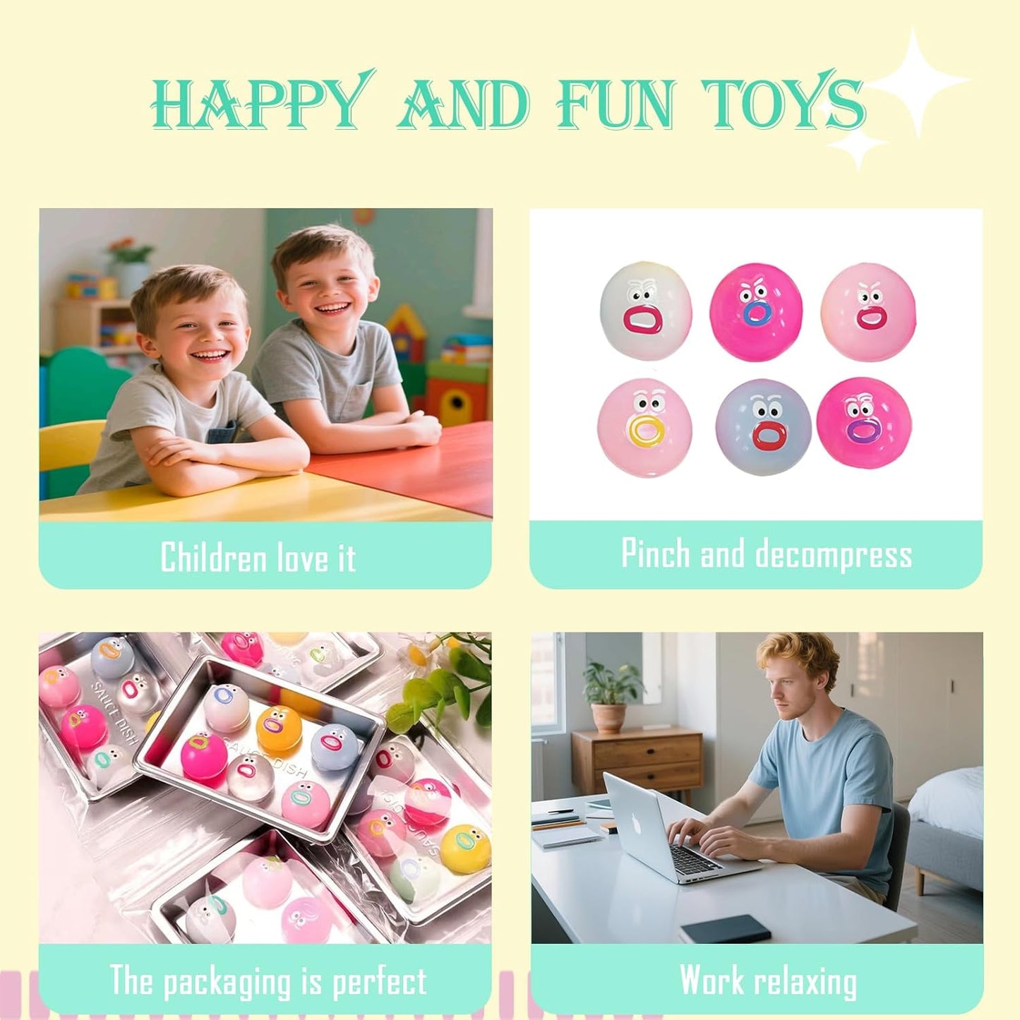 Mini Squishies Fidget Toys 36 Pack Kawaii Expression Stress Relief for Classrooms, Party Favors & Gifts - Sticky Cute Sensory Toys Teacher Supply