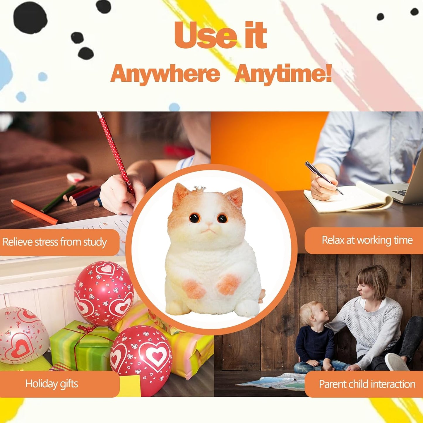 Taba Giant Cat Squishy for Kids Adults, Big Furry Cat Squishy Toys for Stress Relief, Super Soft Squeeze Fidget Toy (Crown cat)