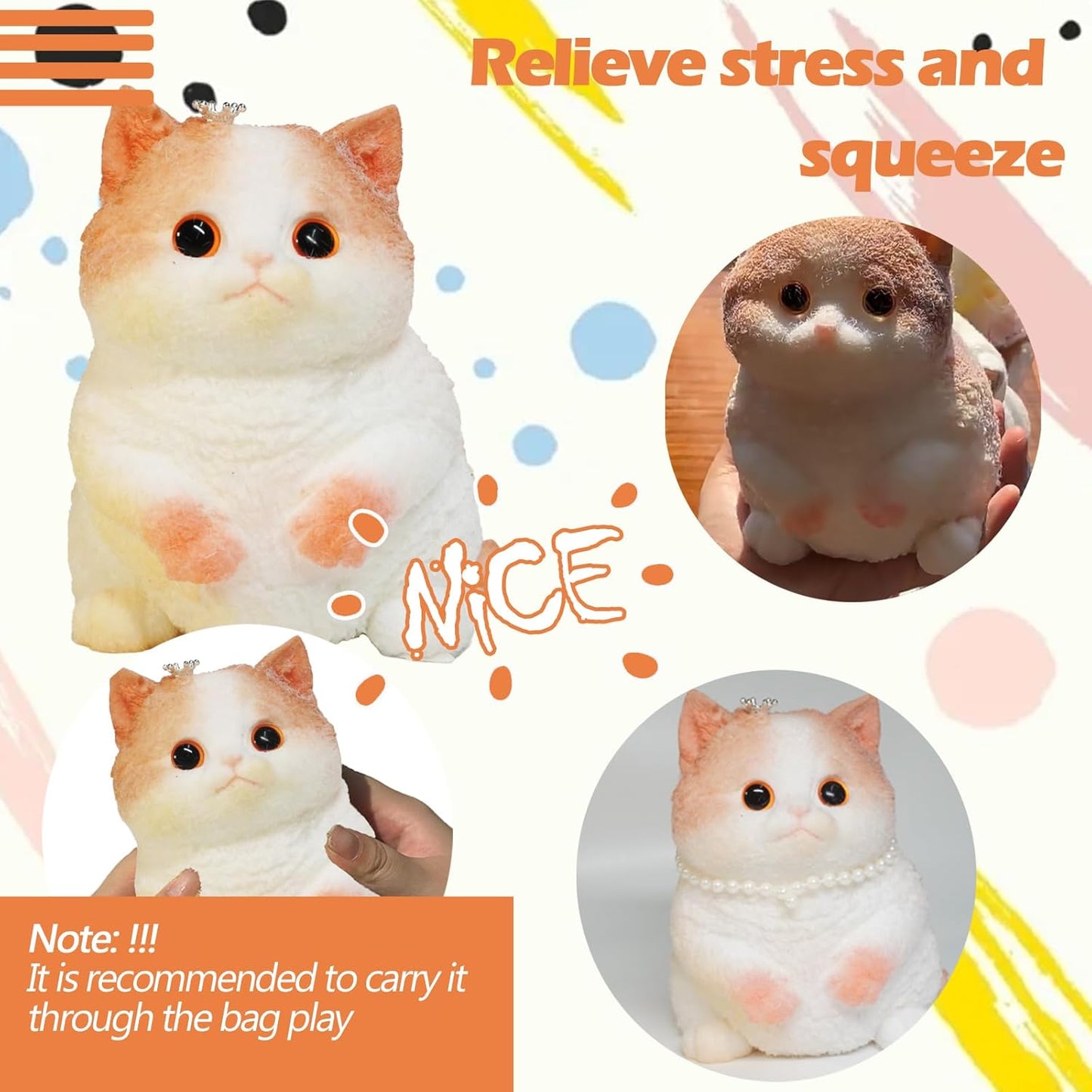 Taba Giant Cat Squishy for Kids Adults, Big Furry Cat Squishy Toys for Stress Relief, Super Soft Squeeze Fidget Toy (Crown cat)