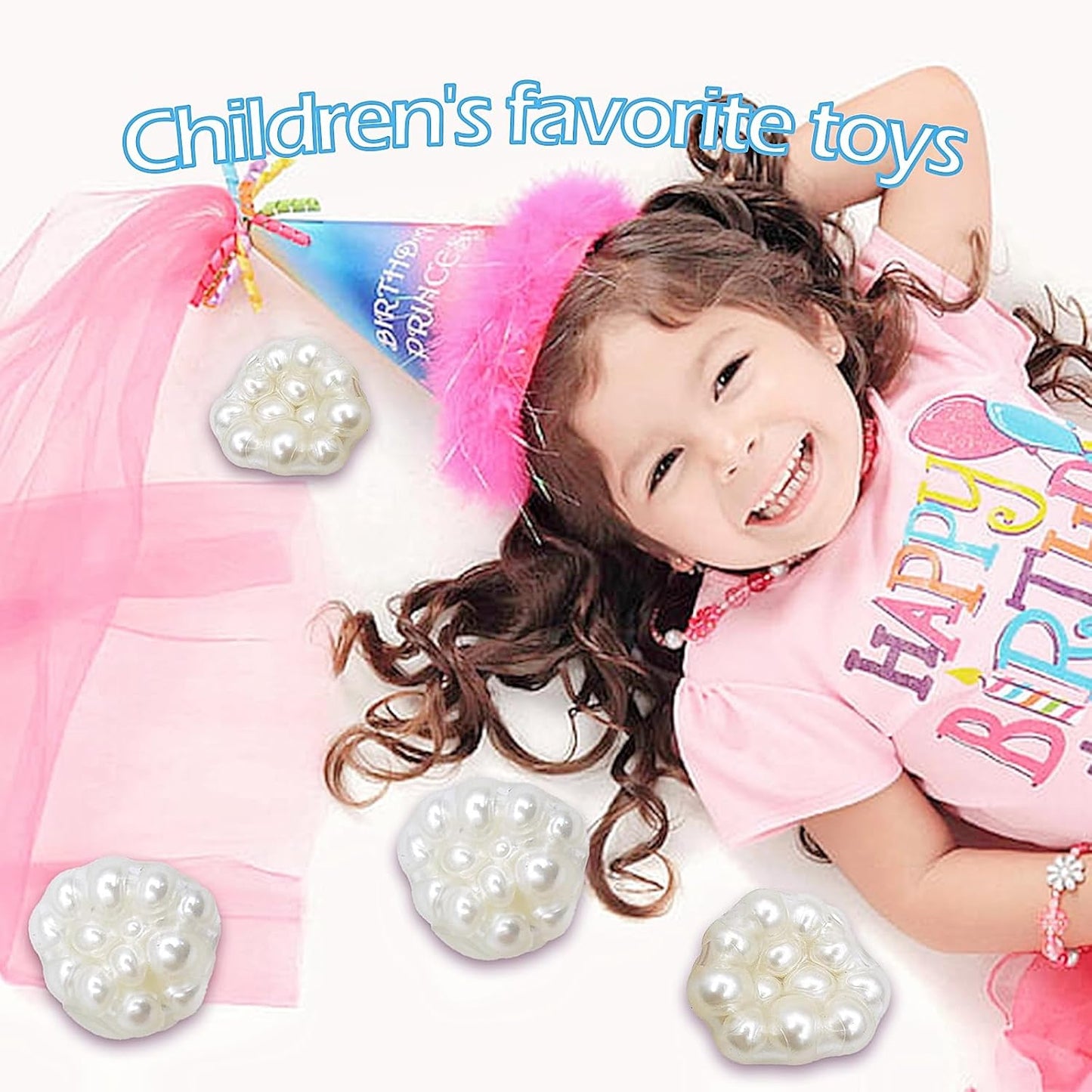 Handmade Grape Noisy Squishy Ball for Adults, White Beads Sensory Fidget Toys for Kids Stress Relieve