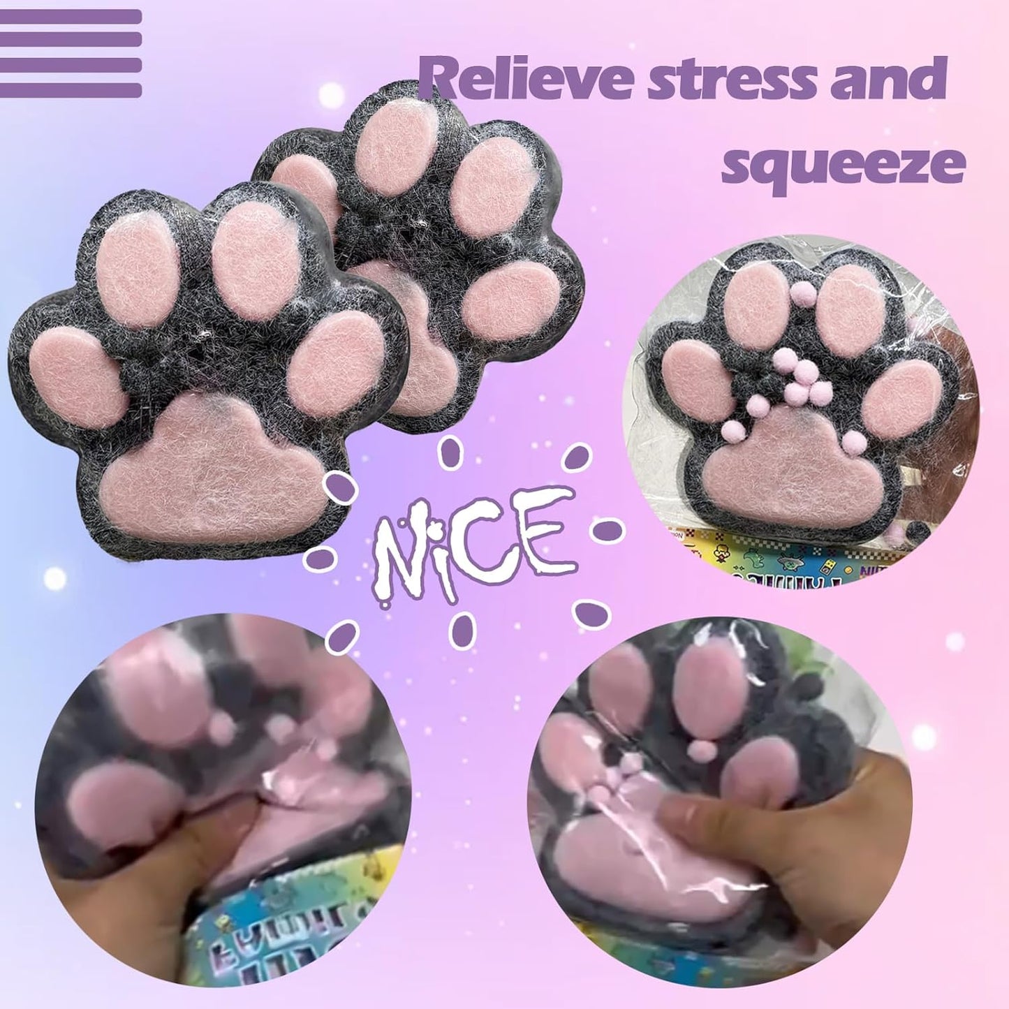 Taba Giant Paw Squishy for Kids Adults, Big Furry Cat Paw Squishy Toys for Stress Relief, Super Soft Squeeze Fidget Toys (Clear&Blue)