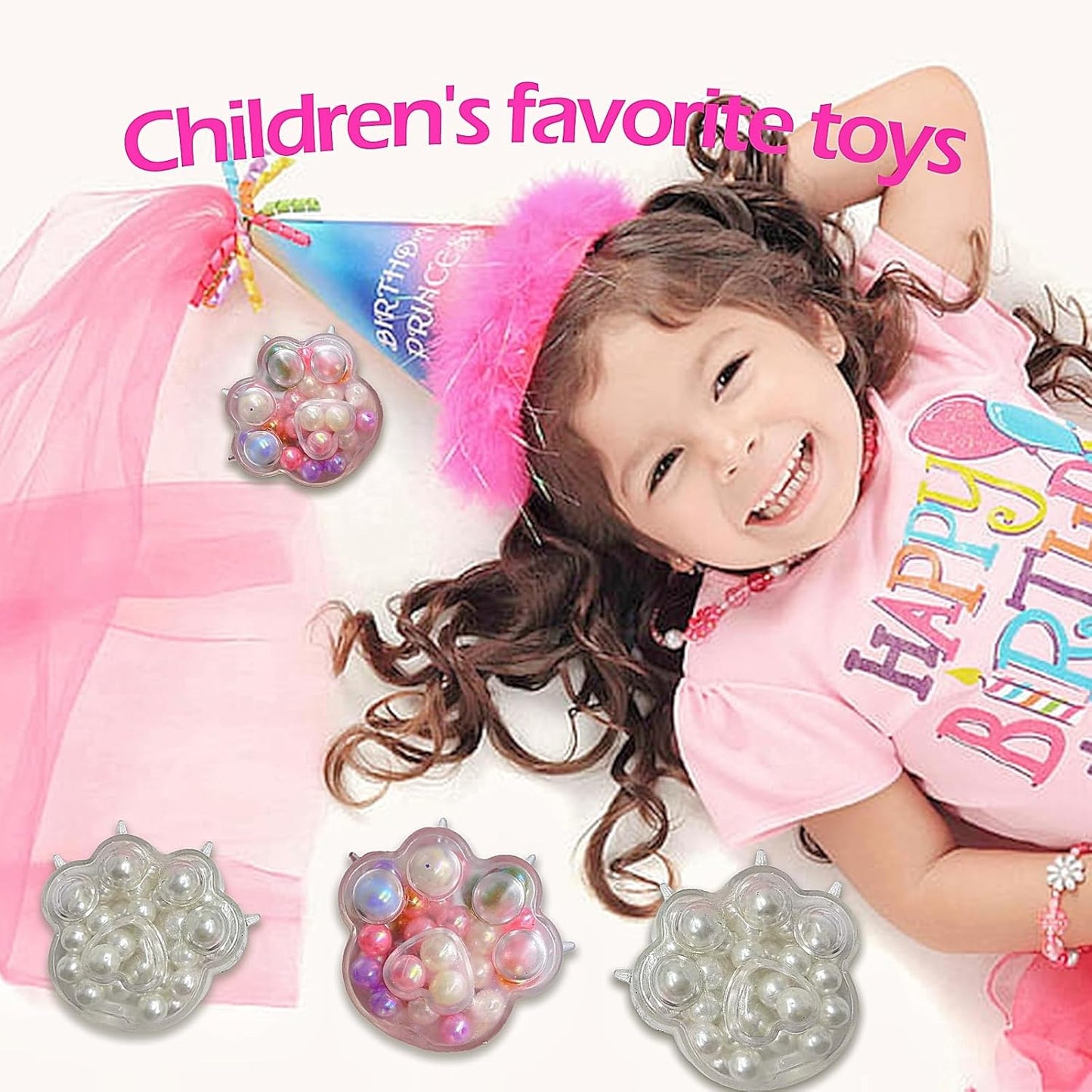 2 Pcs Handmade Grape Noisy Squishy Ball for Adults, Colorful and White Beads Cat Paw Sensory Fidget Toys for Kids Stress Relieve Squeeze Toys