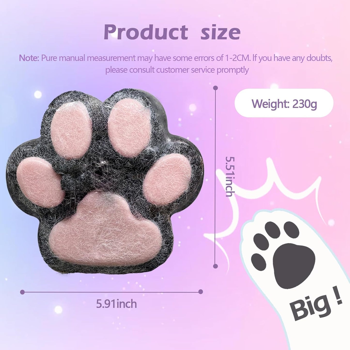Taba Giant Paw Squishy for Kids Adults, Big Furry Cat Paw Squishy Toys for Stress Relief, Super Soft Squeeze Fidget Toys (Clear&Blue)