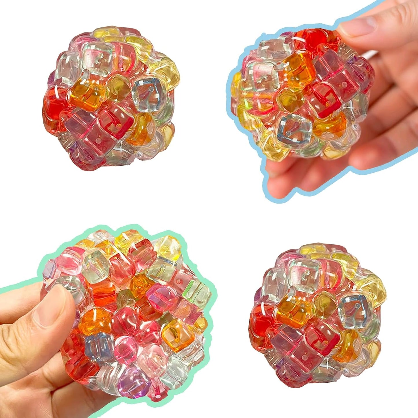 Handmade Grape Noisy Squishy Ball for Adults, White Beads Sensory Fidget Toys for Kids Stress Relieve