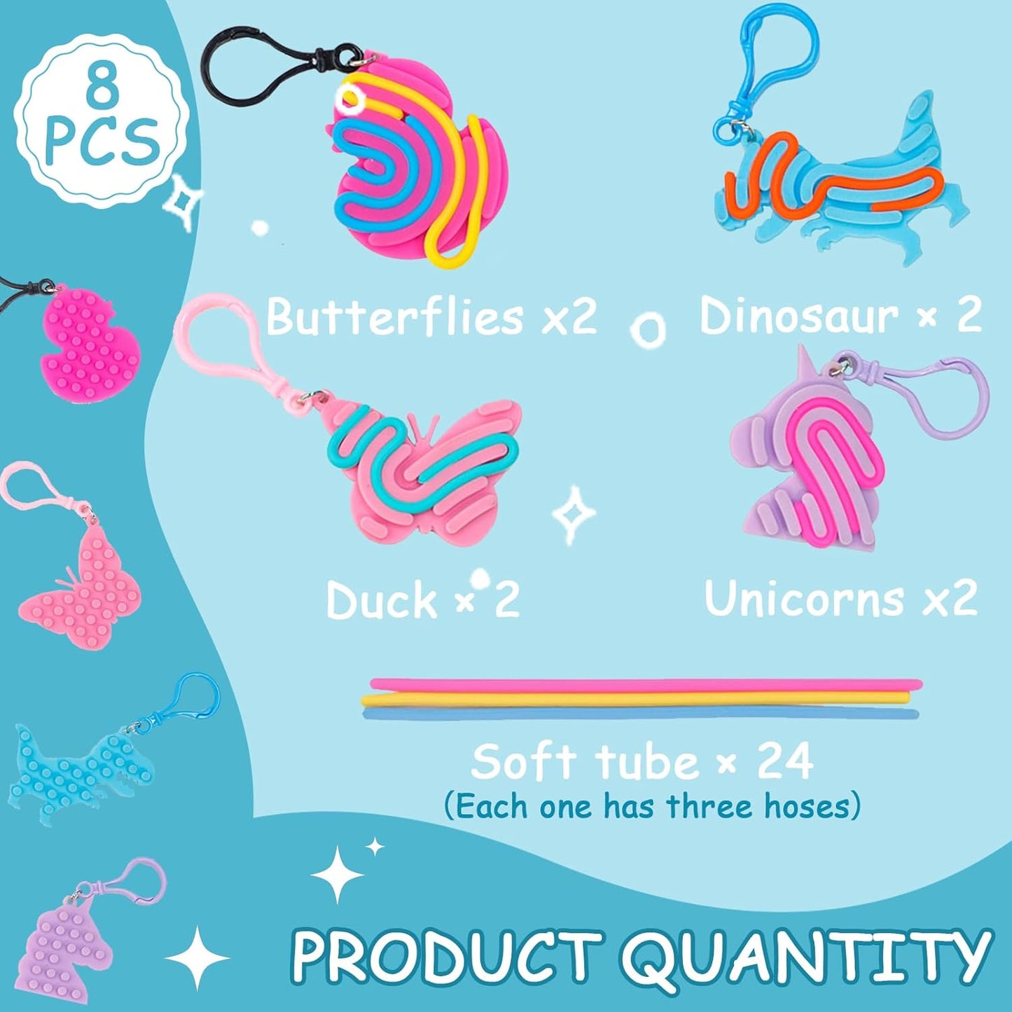 8 Pcs Sensory Activity Board Keychains for Kids, Travel Activities Fidget Toys for Autistic ADHD, Calm Down Travel Airplane Essentials Toys for Adults, Teens and Children