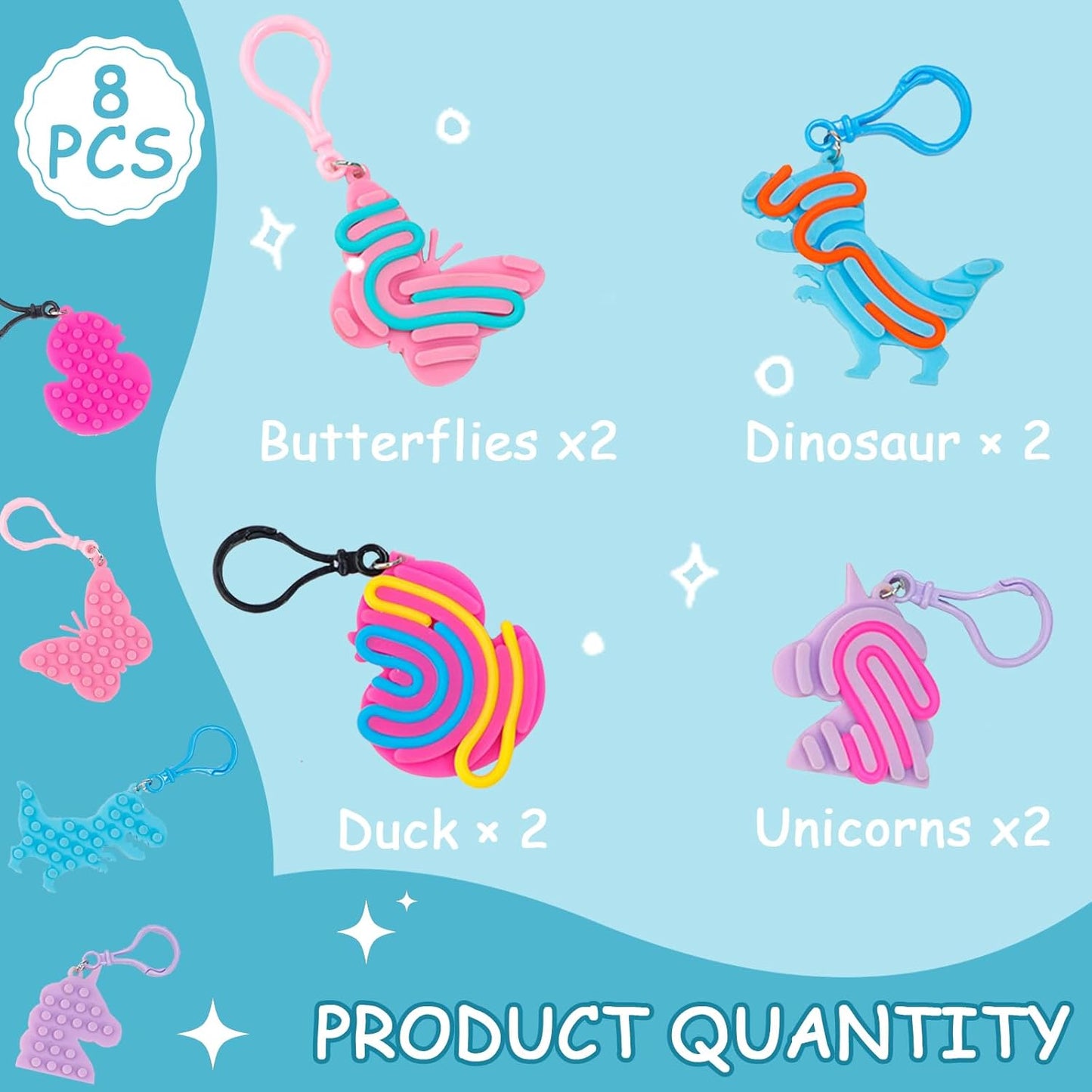 8 Pcs Sensory Activity Board Keychains for Kids, Travel Activities Fidget Toys for Autistic ADHD, Calm Down Travel Airplane Essentials Toys for Adults, Teens and Children