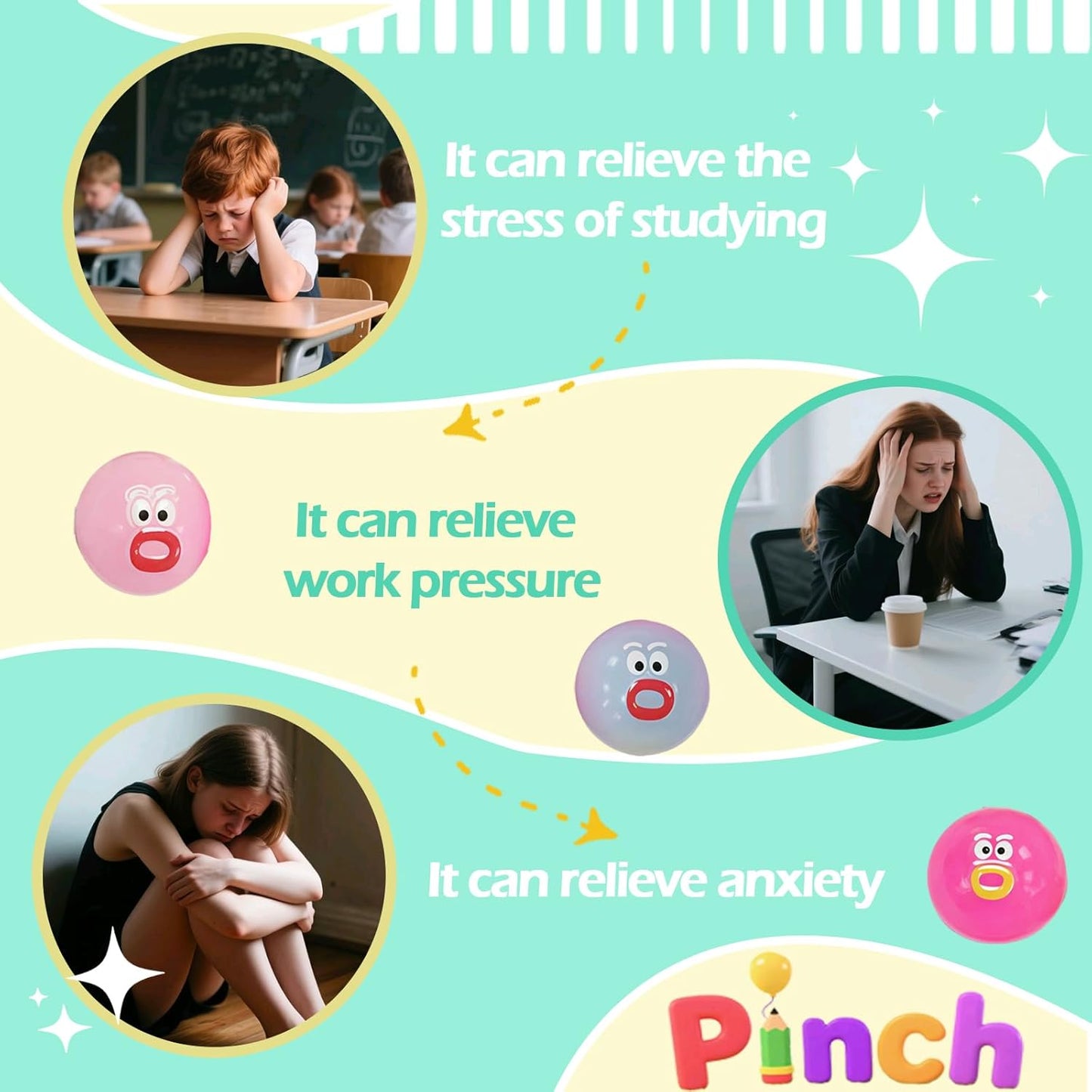 Mini Squishies Fidget Toys 36 Pack Kawaii Expression Stress Relief for Classrooms, Party Favors & Gifts - Sticky Cute Sensory Toys Teacher Supply