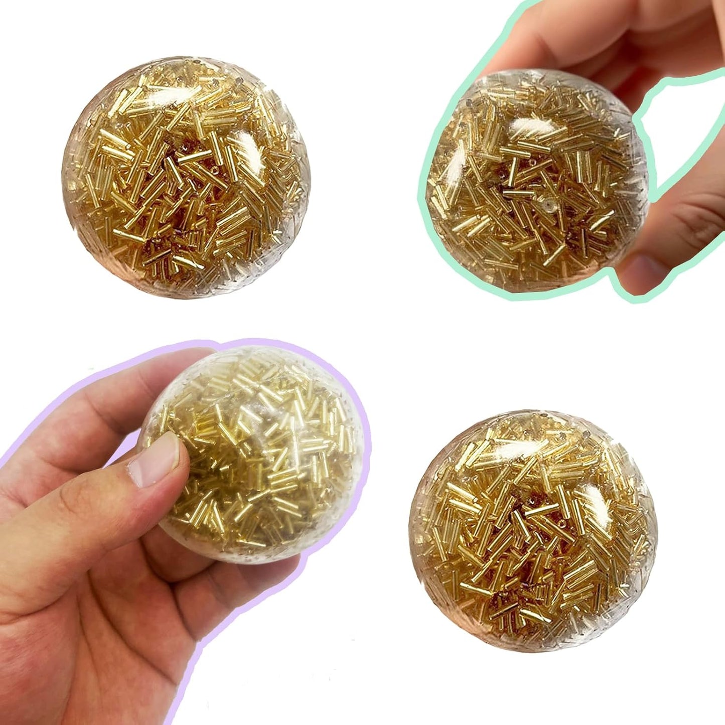 Handmade Grape Noisy Squishy Ball for Adults, White Beads Sensory Fidget Toys for Kids Stress Relieve