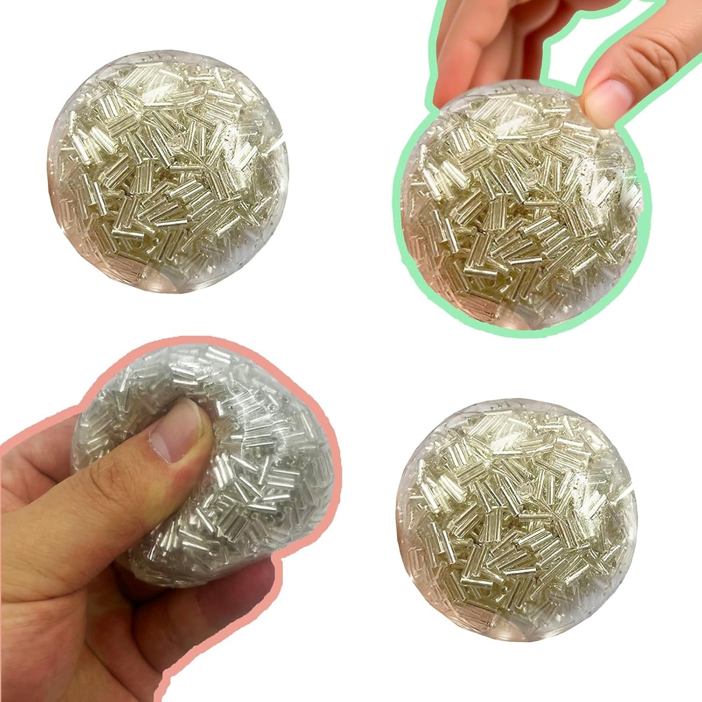 Handmade Grape Noisy Squishy Ball for Adults, White Beads Sensory Fidget Toys for Kids Stress Relieve