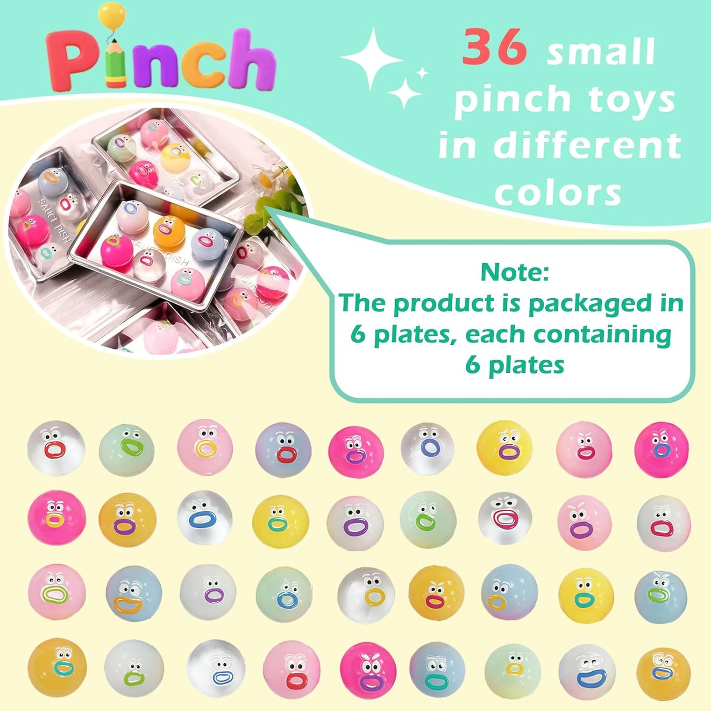 Mini Squishies Fidget Toys 36 Pack Kawaii Expression Stress Relief for Classrooms, Party Favors & Gifts - Sticky Cute Sensory Toys Teacher Supply