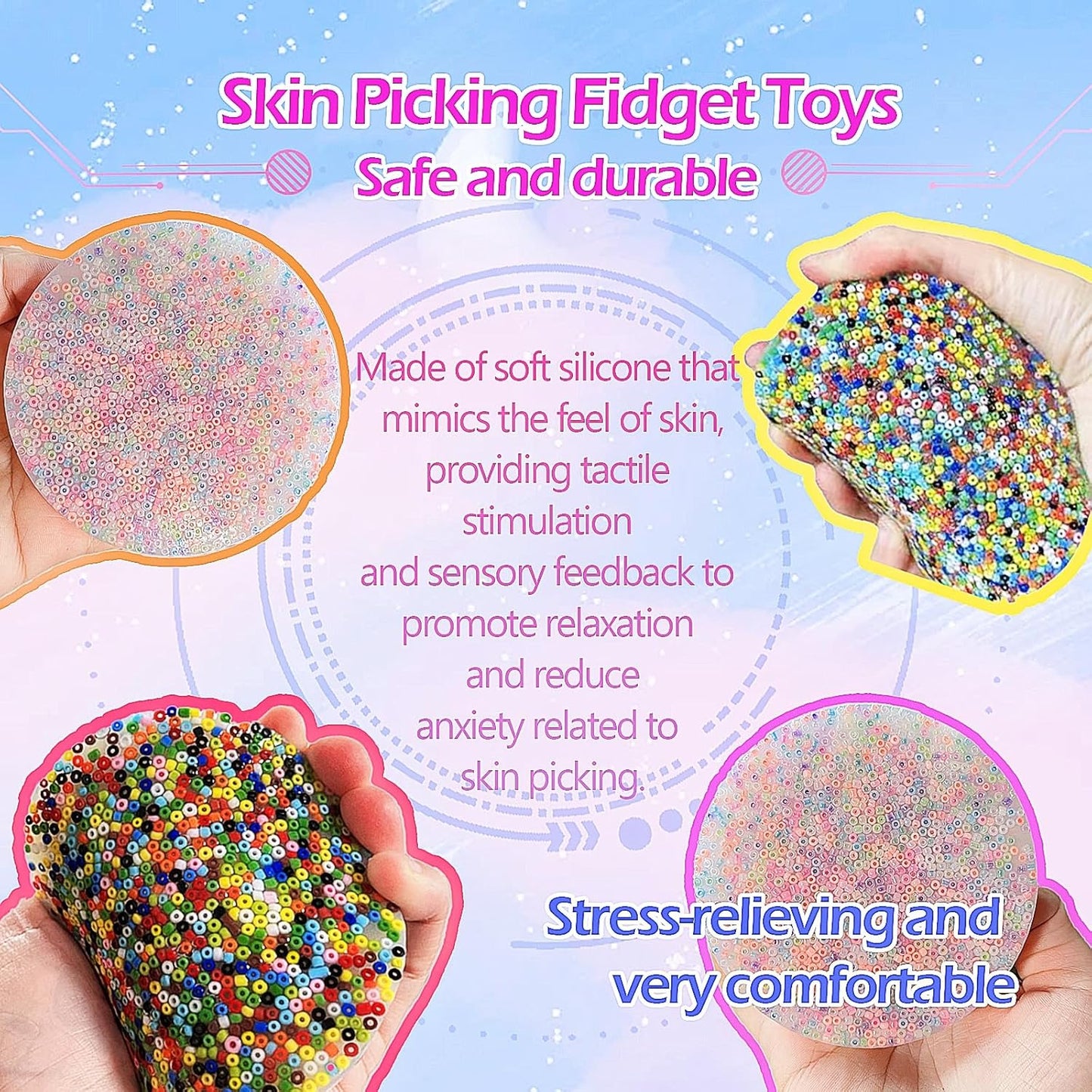 3pcs Non-Sticky Skin Picking Fidget Toys, Silicone Picking Sensory Pick Fidget Pad, Skin Picking Pocket Pads to Pick Dig and Peel for Dermatillomania ADHD OCD for Children and Adults