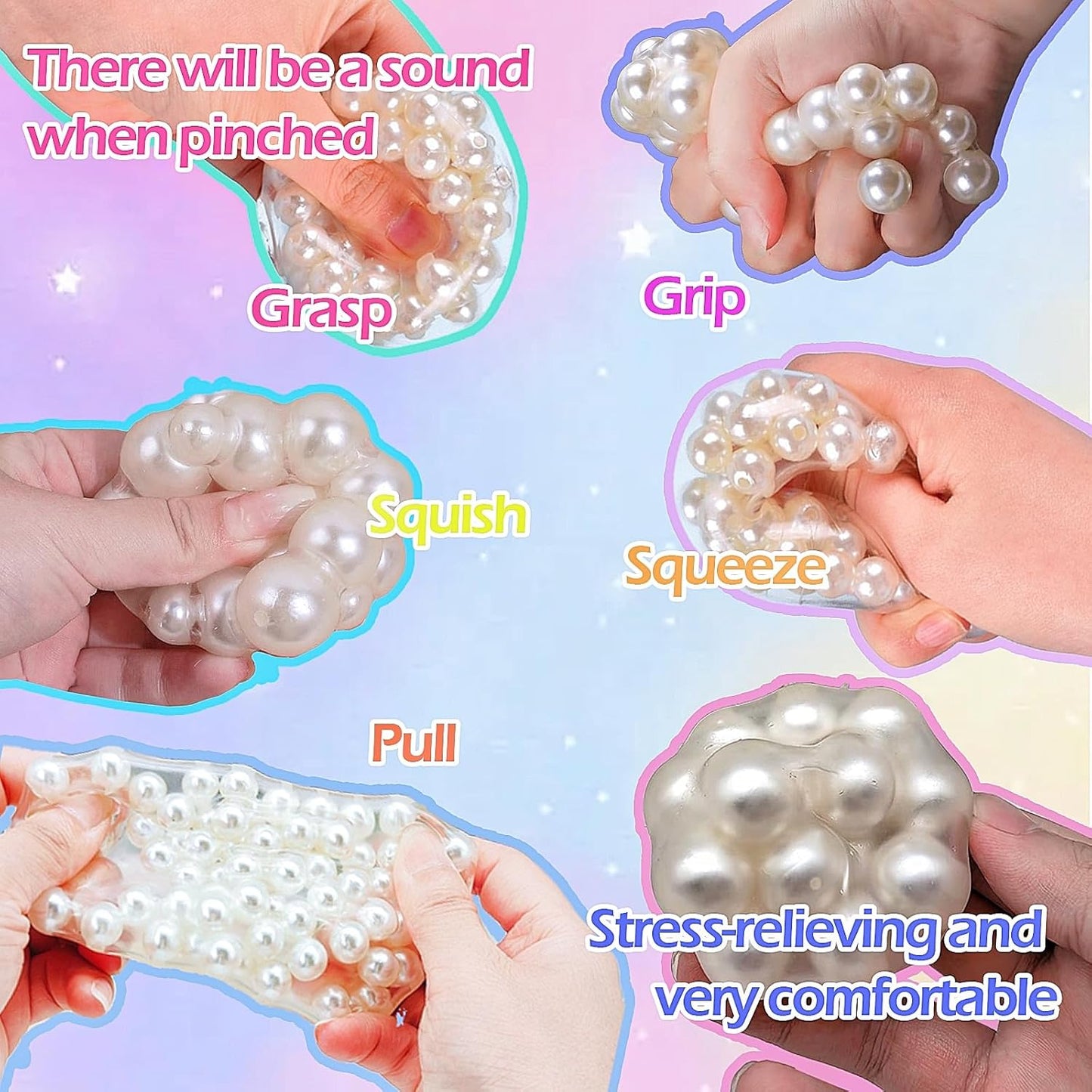 Handmade Grape Noisy Squishy Ball for Adults, White Beads Sensory Fidget Toys for Kids Stress Relieve