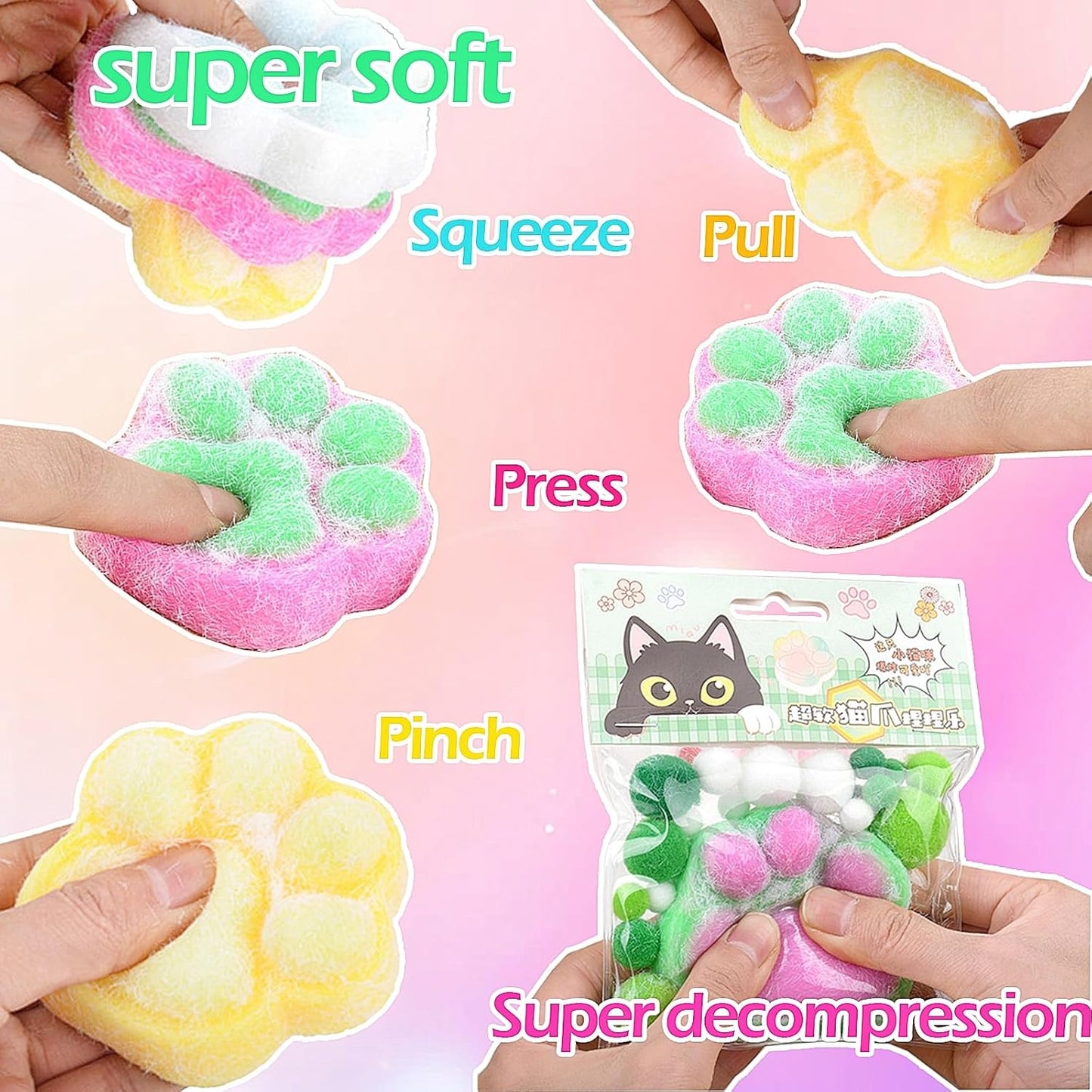 5 Pcs Taba Paw Squishy for Kids Adults, Big Cat Paw Squishy Toys for Stress Relief, Super Soft Squeeze Fidget Toys