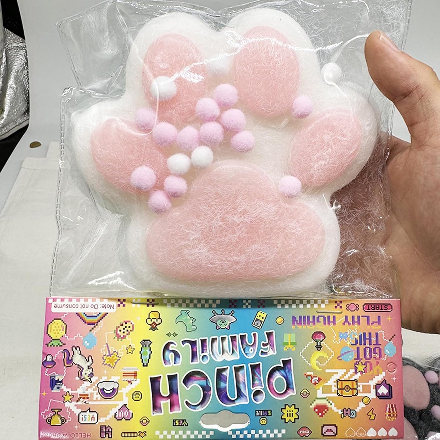 Taba Giant Paw Squishy for Kids Adults, Big Furry Cat Paw Squishy Toys for Stress Relief, Super Soft Squeeze Fidget Toys (Clear&Blue)